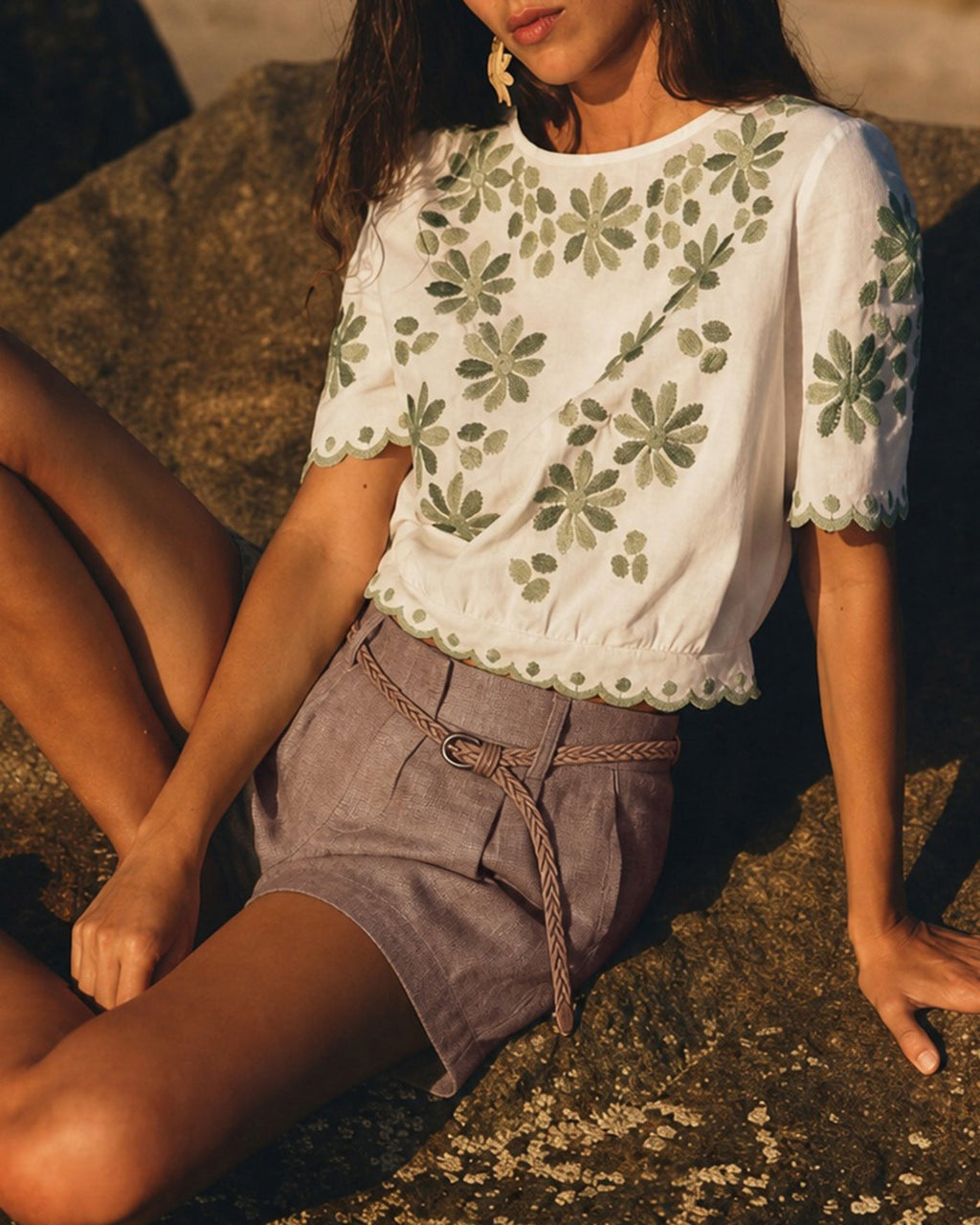 Brown Shorts with Button Belt and Pockets