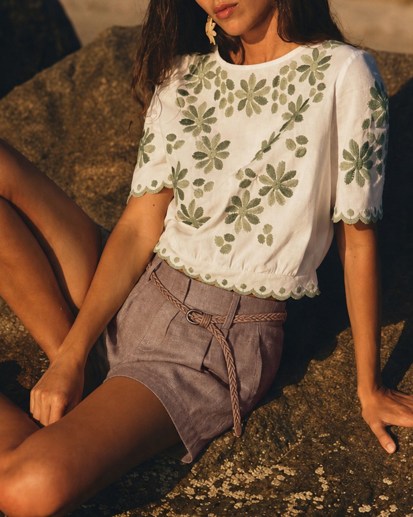 Brown Shorts with Button Belt and Pockets