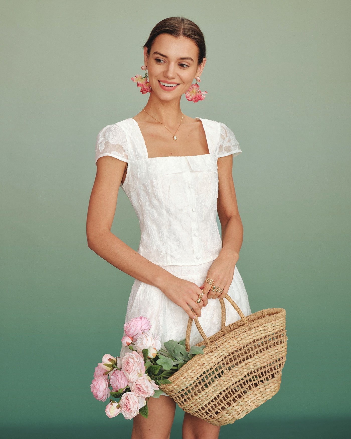 White Jacquard Shorts with Pockets