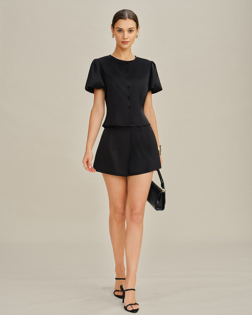 Black Satin High-Waisted Shorts