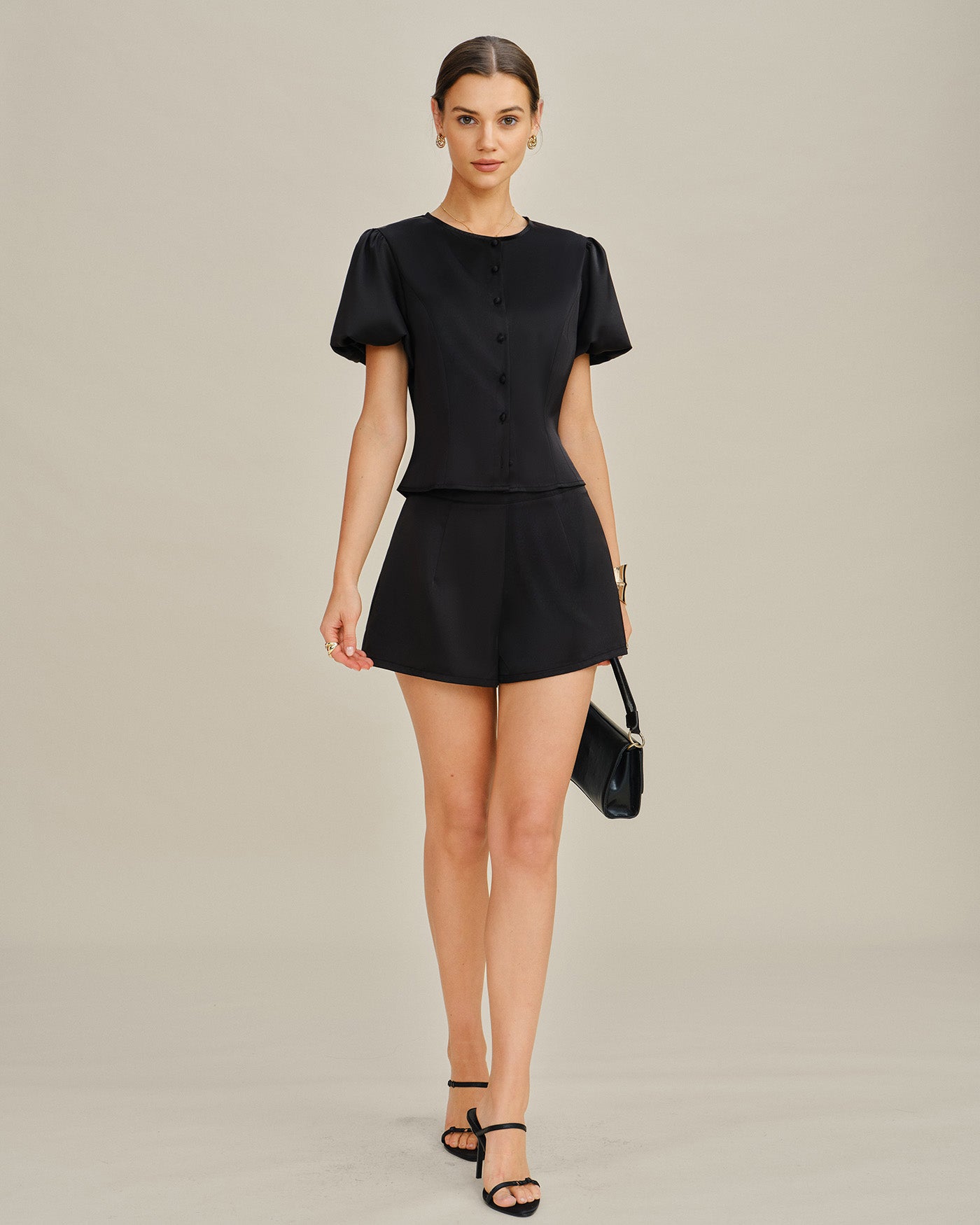 Black Satin High-Waisted Shorts