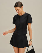 Black Satin High-Waisted Shorts