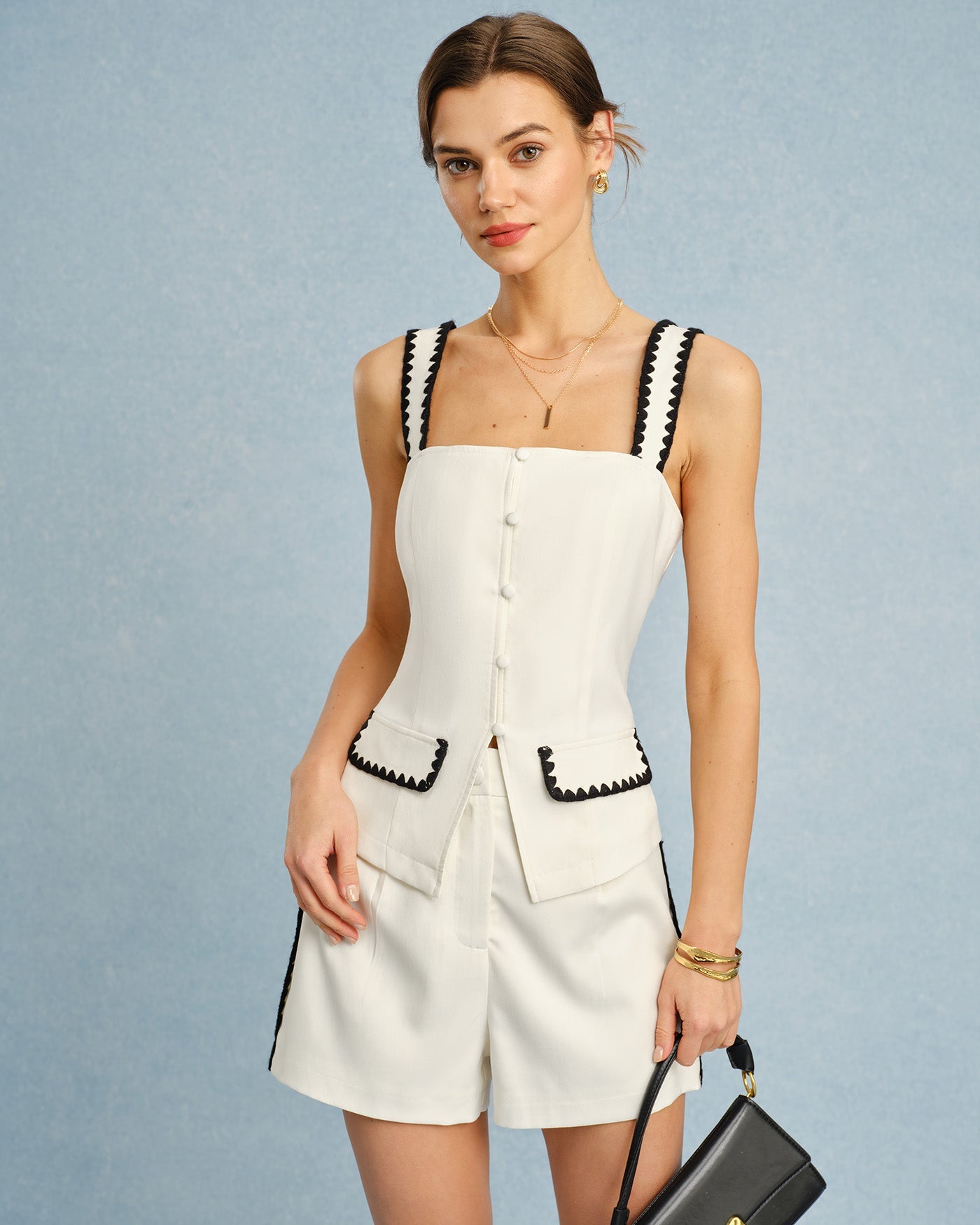 Beige Shorts with Contrasting Buttons
