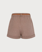 Brown Shorts with Button Belt and Pockets