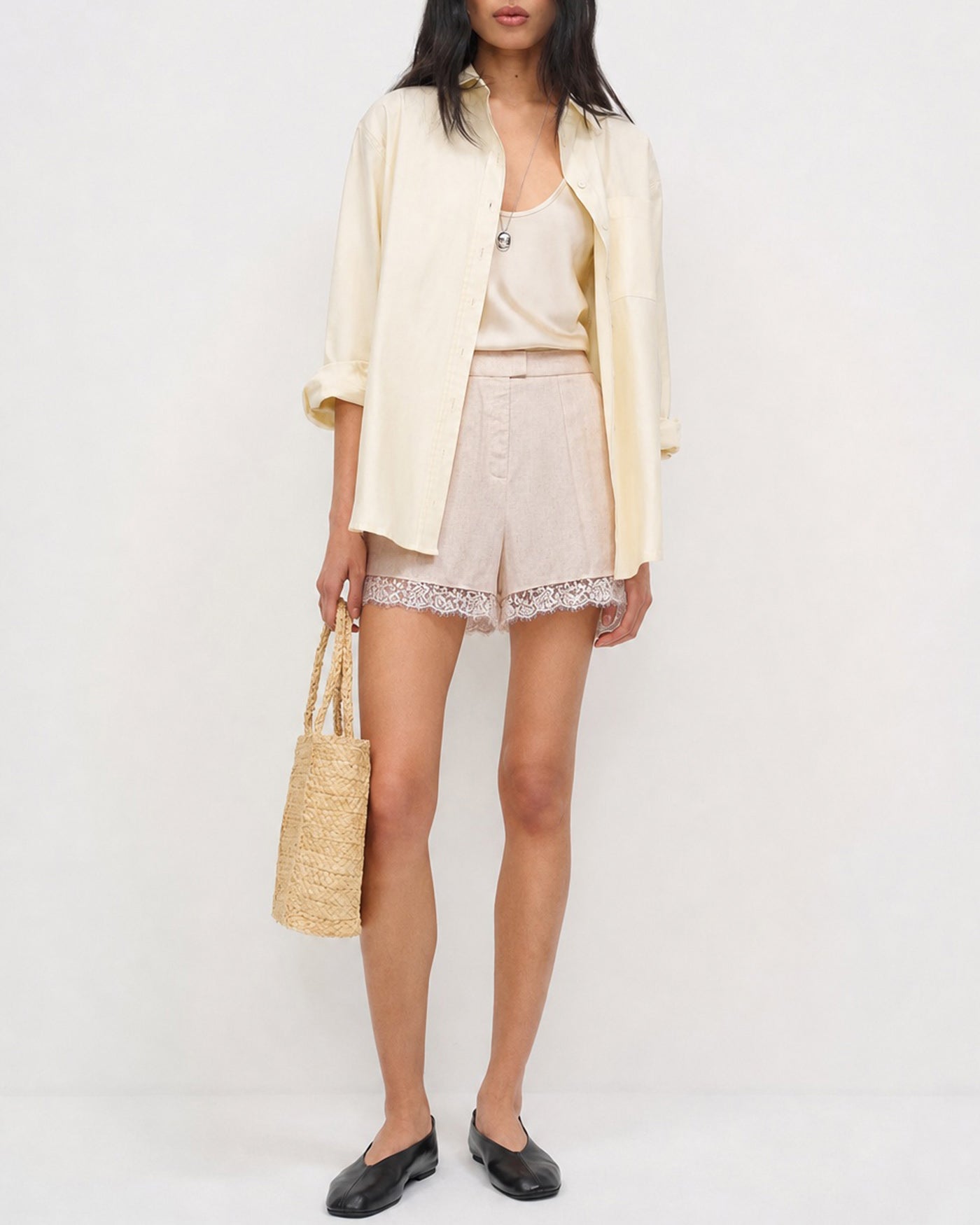 Apricot Lace-Trimmed Pocket Shorts