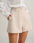 Beige Pocketed Shorts with Tie Waist