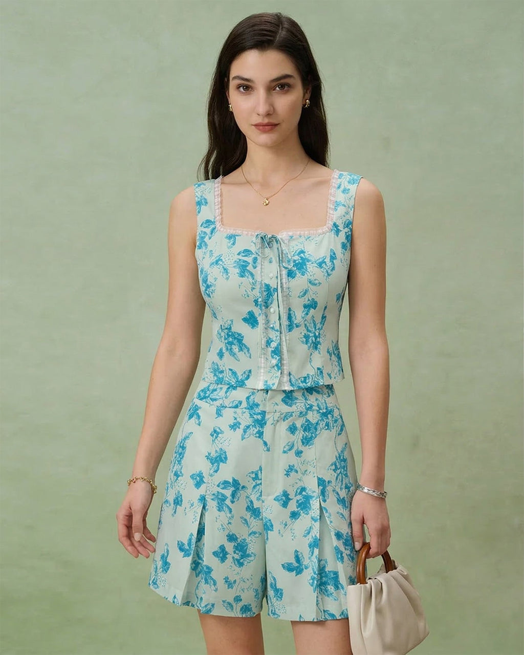 Floral Print Blue Pocket Shorts