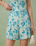 Floral Print Blue Pocket Shorts