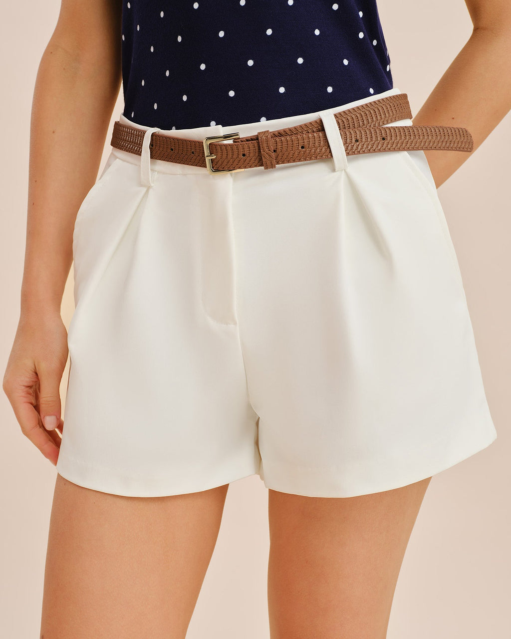 White Pocket Shorts with Belt