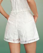 White Jacquard Shorts with Pockets