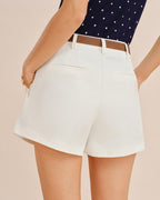 White Pocket Shorts with Belt