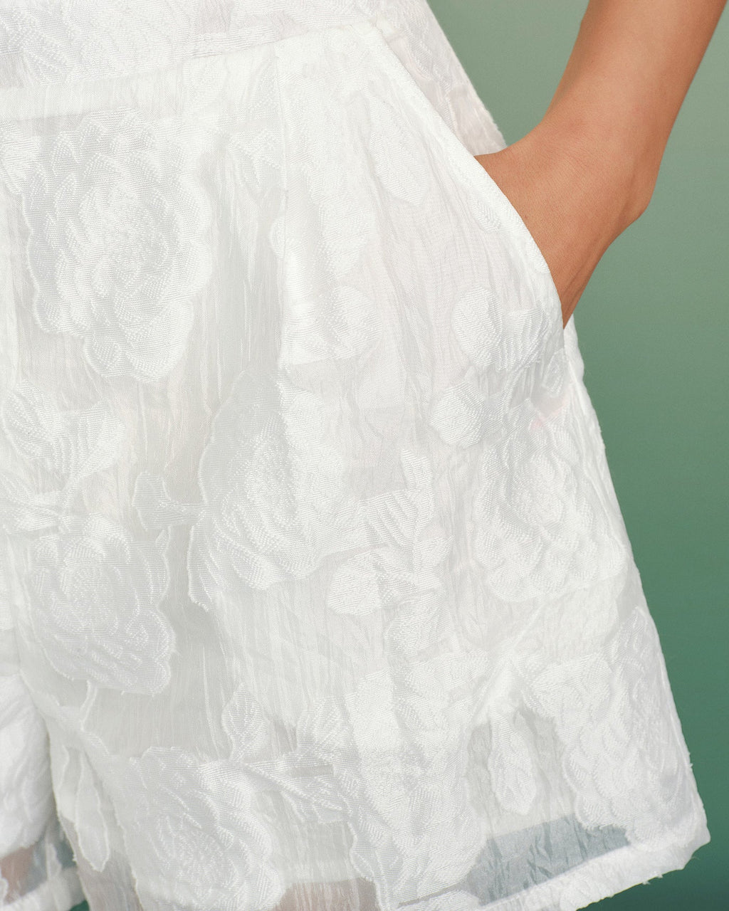 White Jacquard Shorts with Pockets