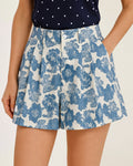 Floral Print Blue Shorts with Button Pockets
