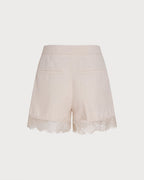 Apricot Lace-Trimmed Pocket Shorts