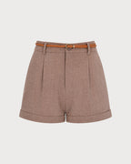 Brown Shorts with Button Belt and Pockets