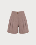 Brown Elastic Waist Shorts with Pockets