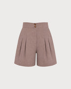Brown Elastic Waist Shorts with Pockets