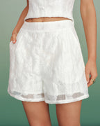 White Jacquard Shorts with Pockets