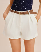 White Pocket Shorts with Belt