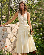 Apricot Colorblock Tie Midi Skirt