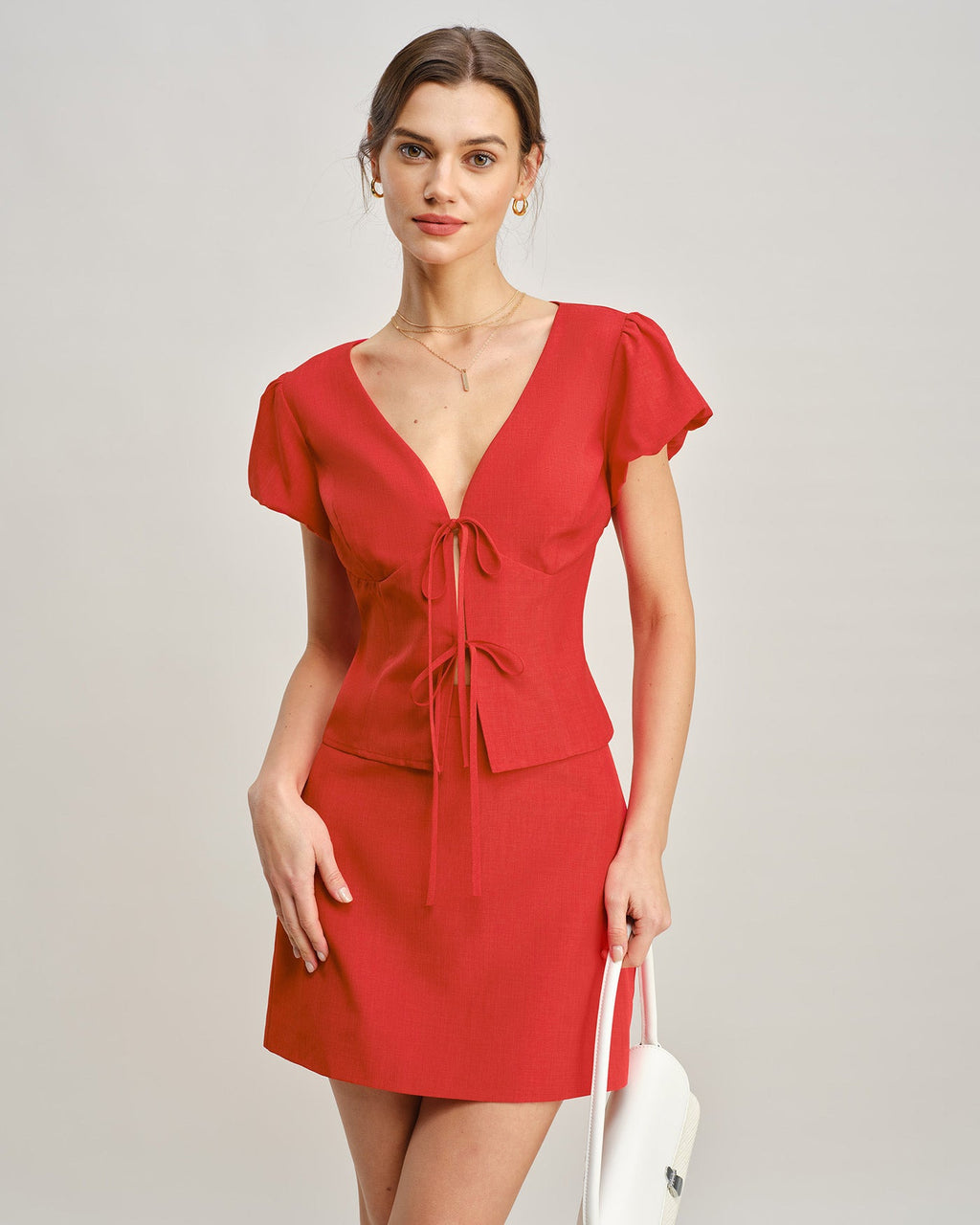 Crimson A-Line Mini Skirt with Pockets