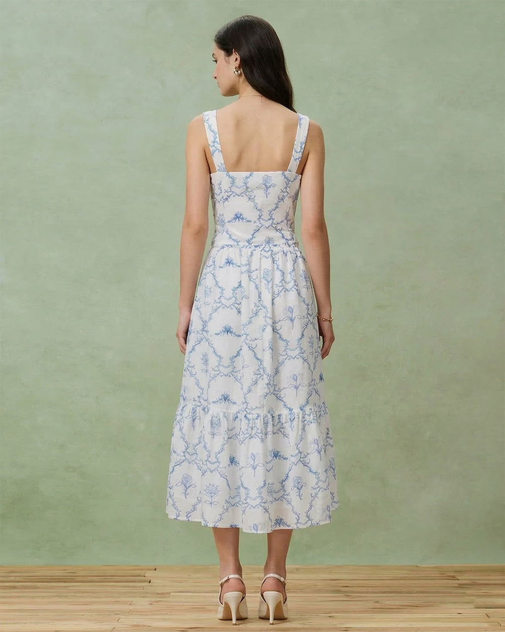 Floral Print White Tiered Midi Skirt