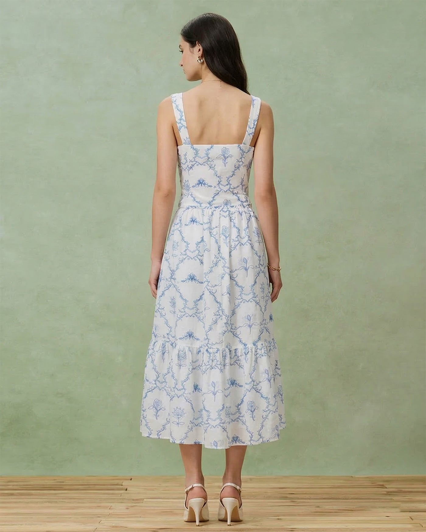 Floral Print White Tiered Midi Skirt