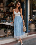 Floral Lace A-Line Skirt in Blue