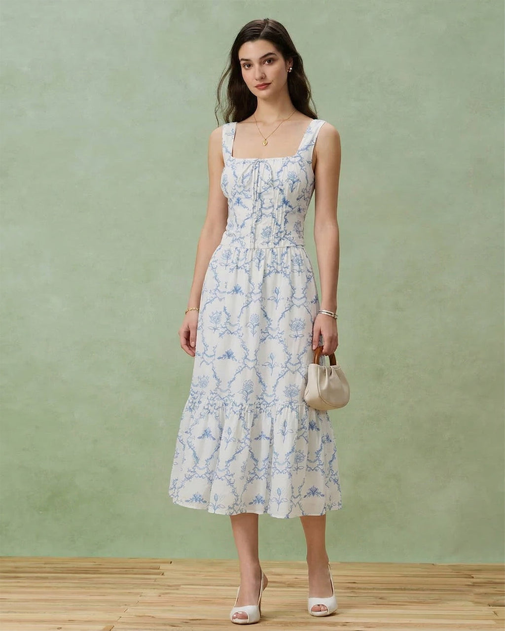 Floral Print White Tiered Midi Skirt