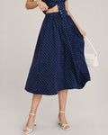Polka Dot Midi Skirt with Blue Pockets