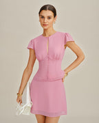 Solid Pink Chiffon Mini Skirt