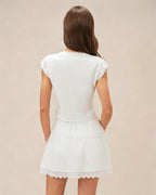 White Color-Block Elastic Waist Mini Skirt