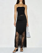 Maxi Skirt with Black Lace Accents