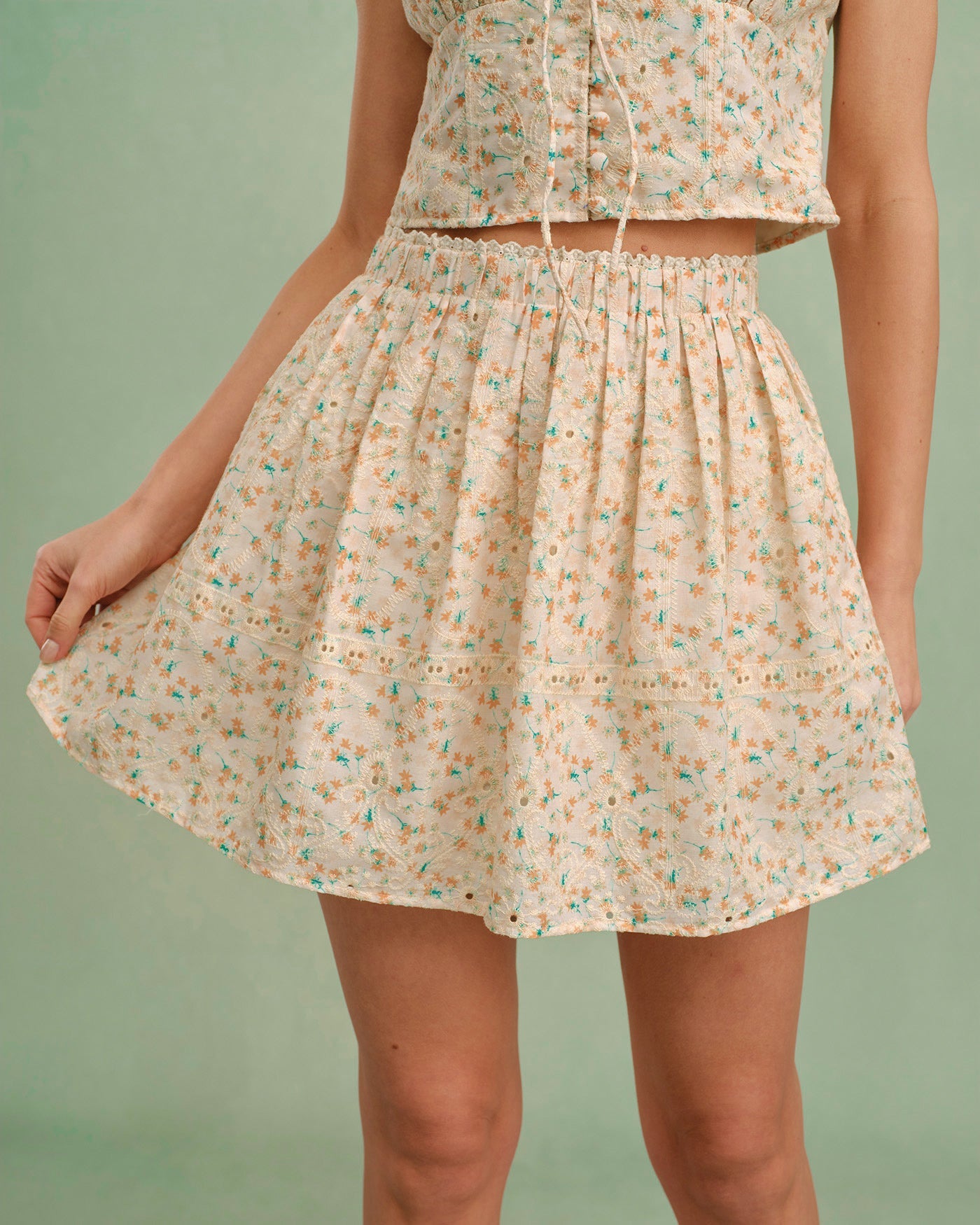 Floral Embroidered Mini Skirt in Yellow