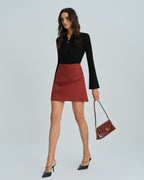 Ruched A-Line Mini Skirt in Brick Red