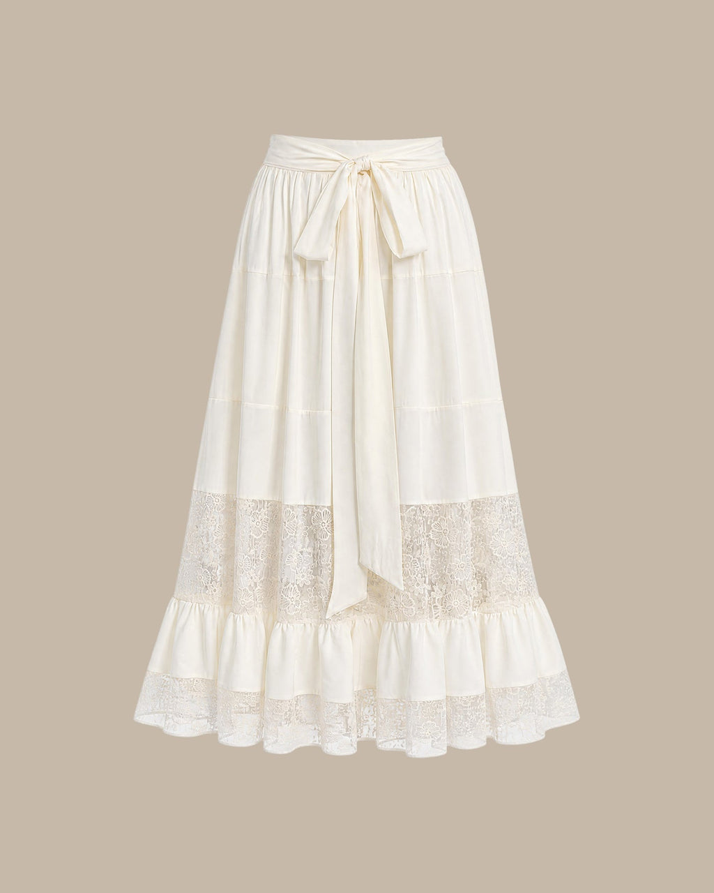 Apricot Lace Midi Skirt with Elastic Waist