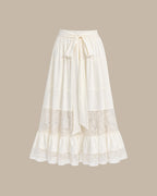 Apricot Lace Midi Skirt with Elastic Waist