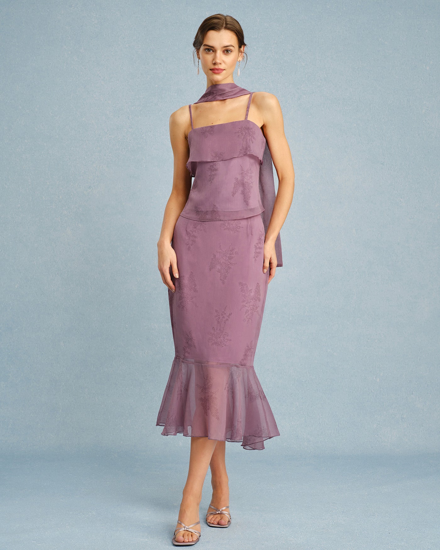 Floral Print Purple Mermaid Midi Skirt