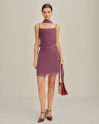 Chiffon Mini Skirt with Purple Polka Dots