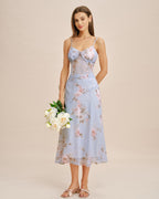 Light Purple Floral Print A-Line Midi Skirt