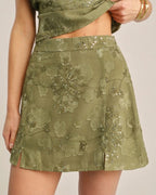 Emerald Jacquard Sequin Mini Skirt