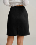 Black Suede Mini Skirt with Straight Slit