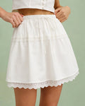 White Color-Block Elastic Waist Mini Skirt