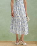 Floral Print White Tiered Midi Skirt