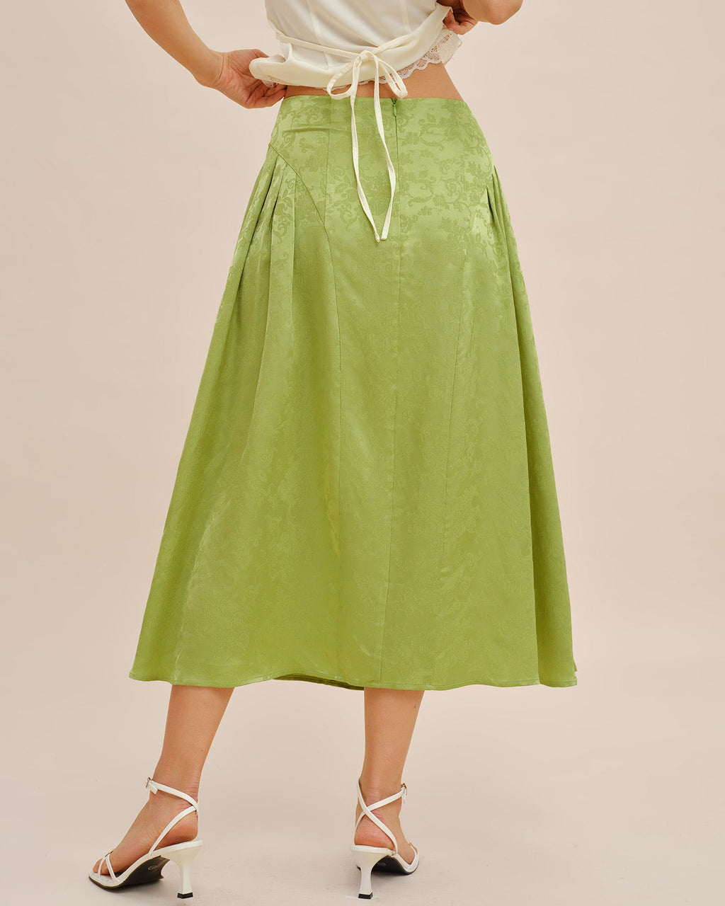 Emerald Jacquard Ruched Satin Midi Skirt