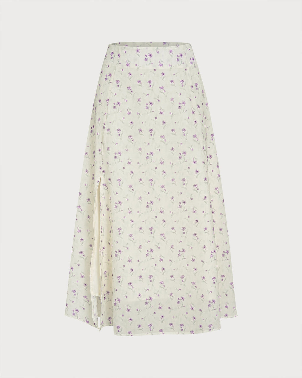 Floral Print Beige Midi Skirt with Slit
