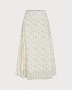 Floral Print Beige Midi Skirt with Slit