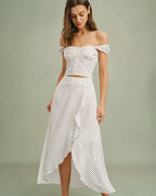 Polka Dot Midi Skirt with White Ruffles