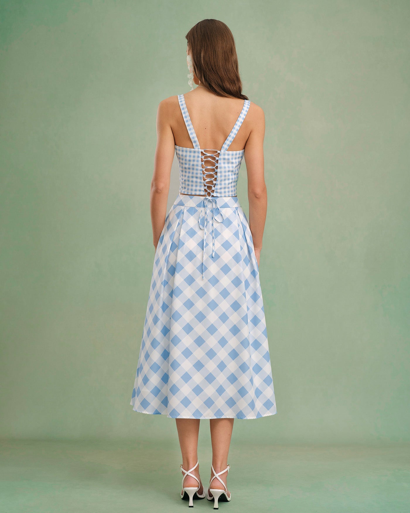 Plaid Midi Skirt in Blue with Button Detail