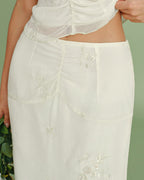 Embroidered Apricot Ruffle Midi Skirt
